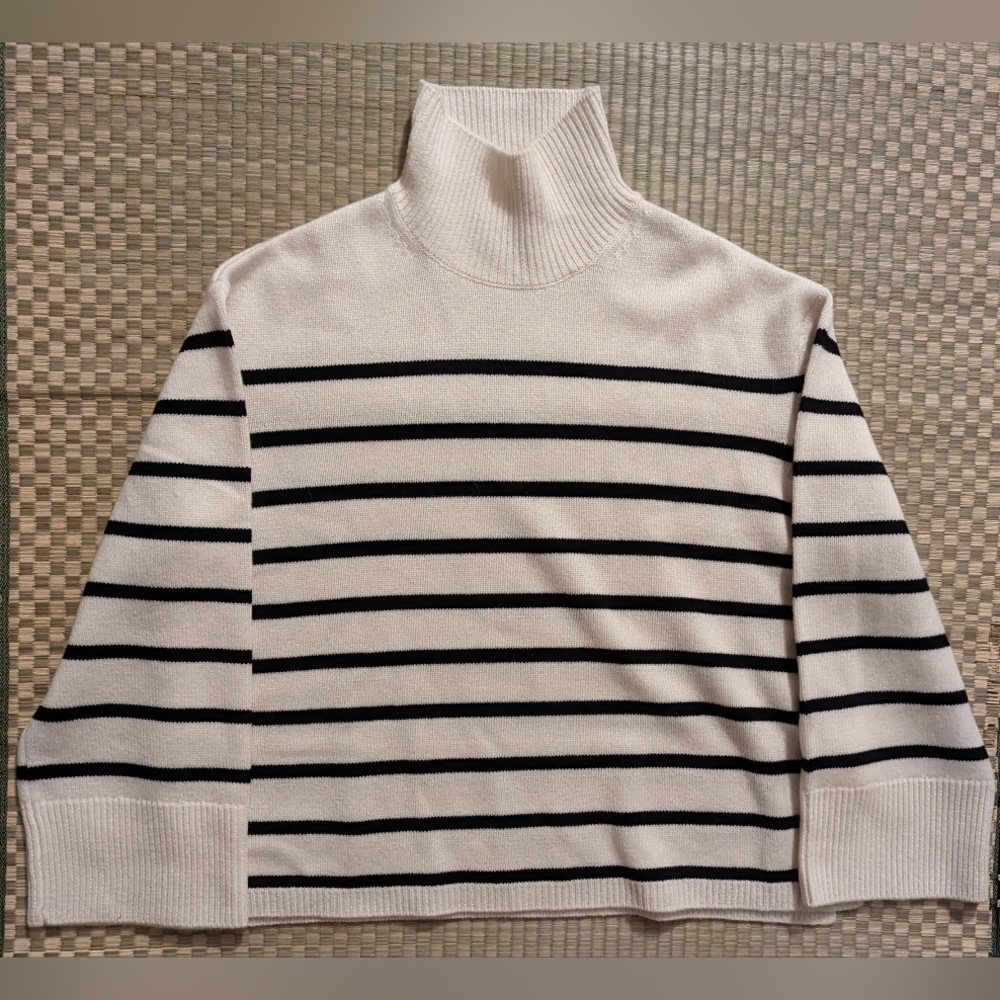 ANINE BING Horizontal Stripe Funnel Neck Sweater Merino Wool Cashmere Women's XS